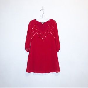 GBX Red tunic with Gold Nailhead Accents